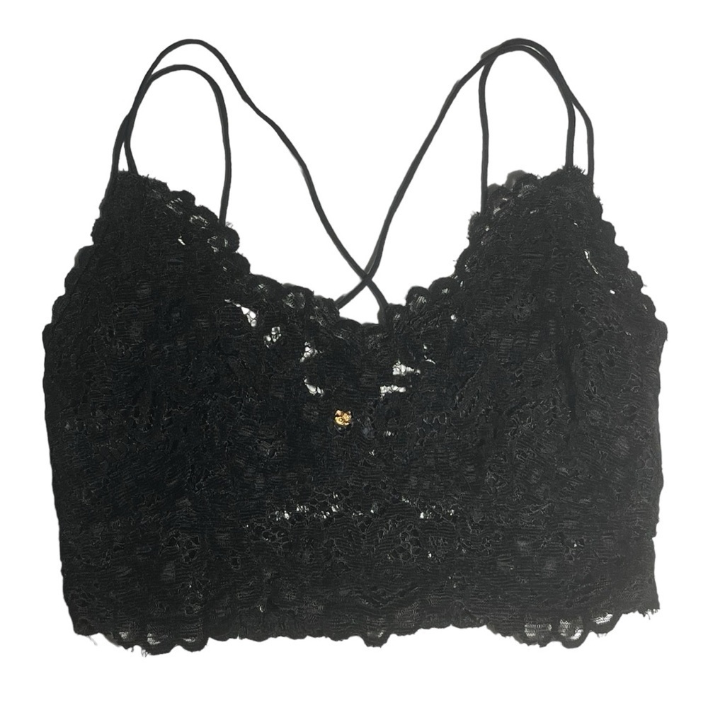 Free People Celine Black Velour Lace Bralette size Small NWT - Picture 3 of 12